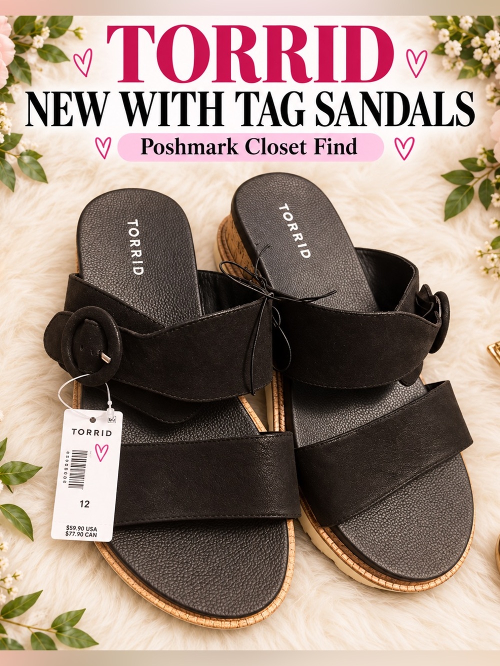 torrid Black Double-Strap Buckle Slide Sandals